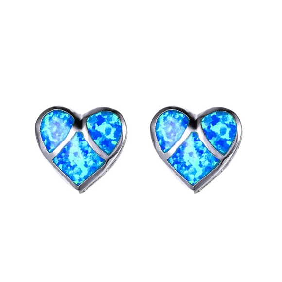 Blue Fire Opal Heart Earrings - Picture 1 of 3